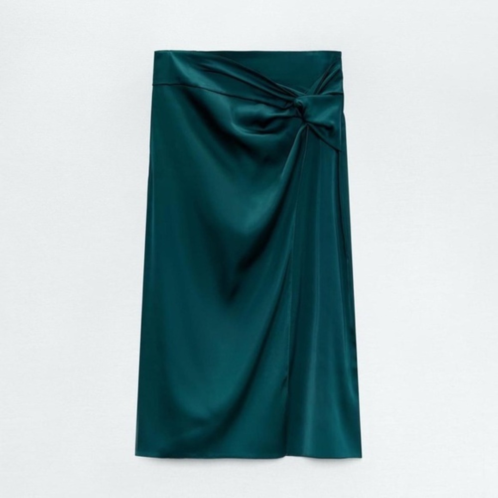 Zara Small Satin Split Slip Skirt Silky Feel LIKE NEW Teal Old Money